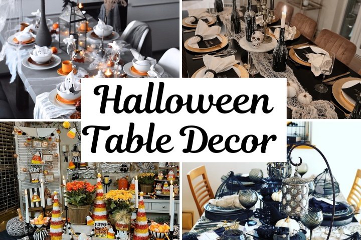 pastel black and white dollar tree cute easy simple DIY Halloween table decorations for party