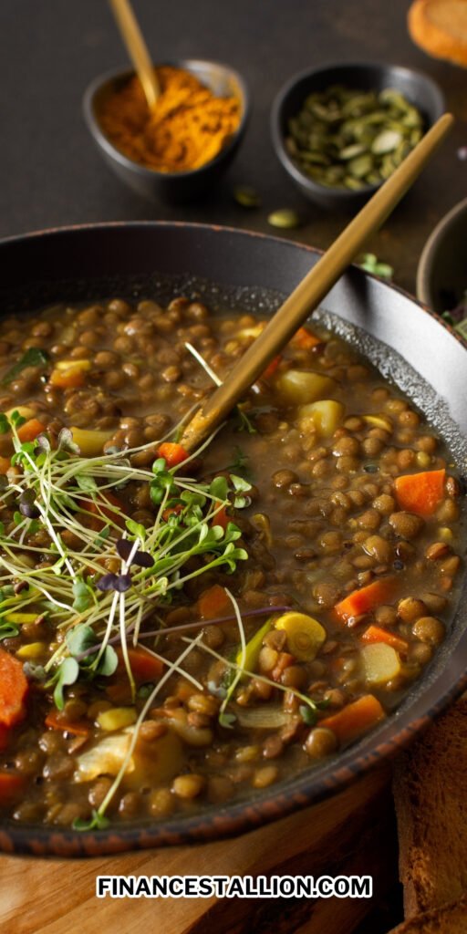 easy vegetarian crockpot lentil soup recipe is a comfort soup recipe for weeknight dinners 