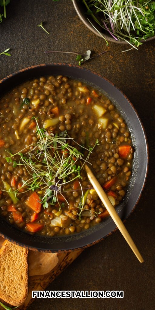 easy vegetarian crockpot lentil soup recipe is a comfort soup recipe for weeknight dinners 