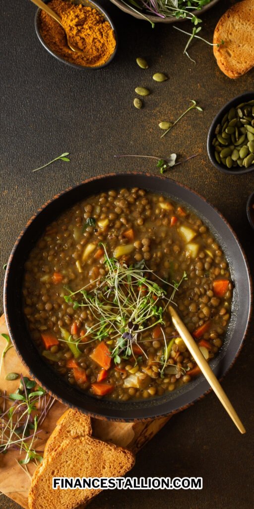 easy vegetarian crockpot lentil soup recipe is a comfort soup recipe for weeknight dinners 