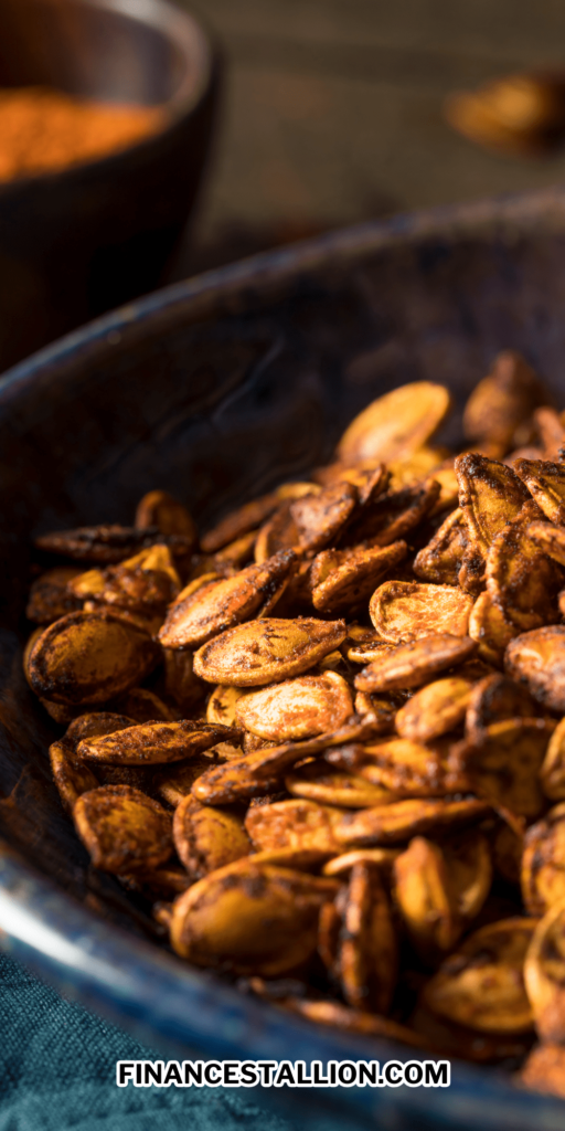 Easy spicy oven-roasted pumpkin seeds for fall snacking or Thanksgiving snacks