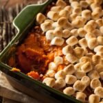 easy savory sweet potato casserole with marshmallows is the perfect side dish for Thanksgiving and Christmas