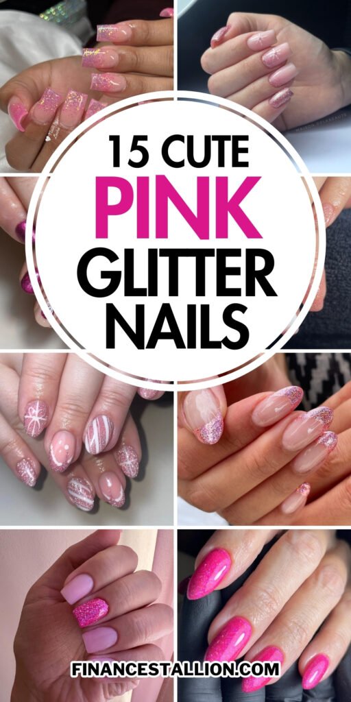 Cute Trending Pink Glitter Nails For Valentine’s Day