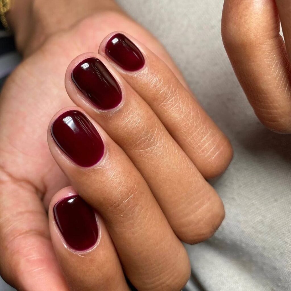 A stunning collection of berry nails featuring berry red nail polish, berry gel nails, and dark berry nail polish shades with a glossy finish.