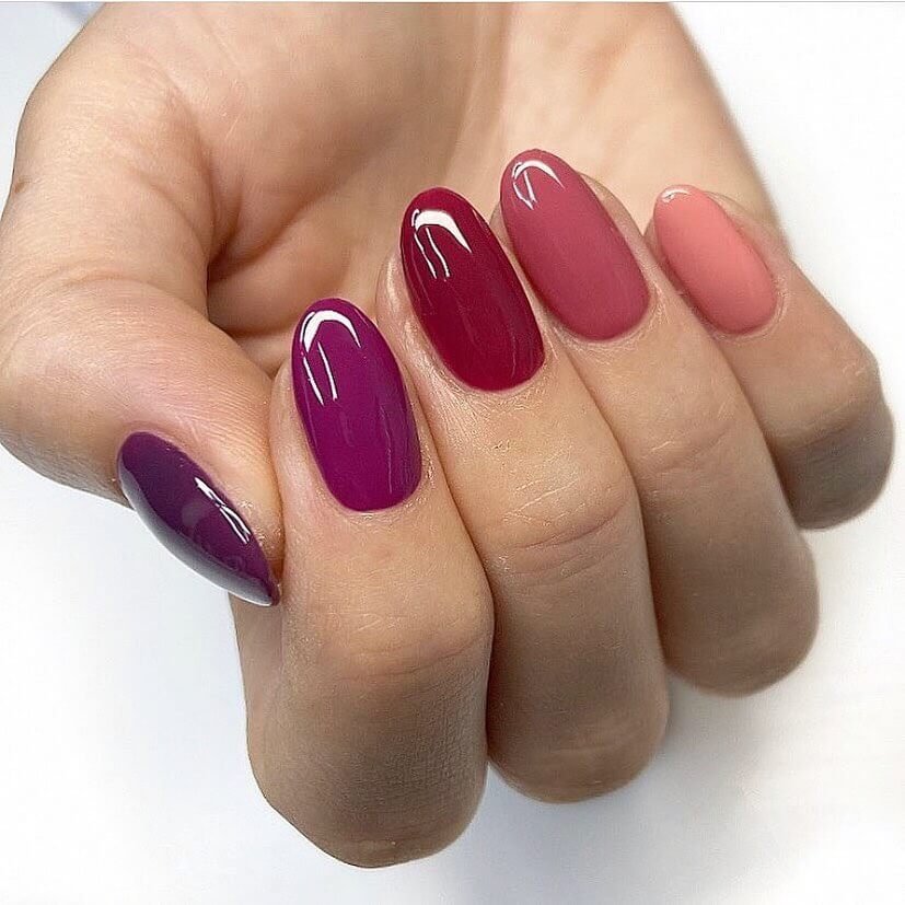 A stunning collection of berry nails featuring berry red nail polish, berry gel nails, and dark berry nail polish shades with a glossy finish.