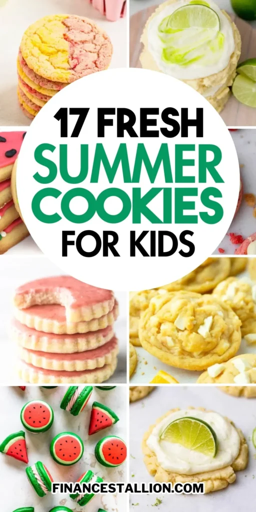 A plate of colorful summer cookies including lemon cookies, shortbread cookies, and fun decorated cookies for summer picnics and BBQs.