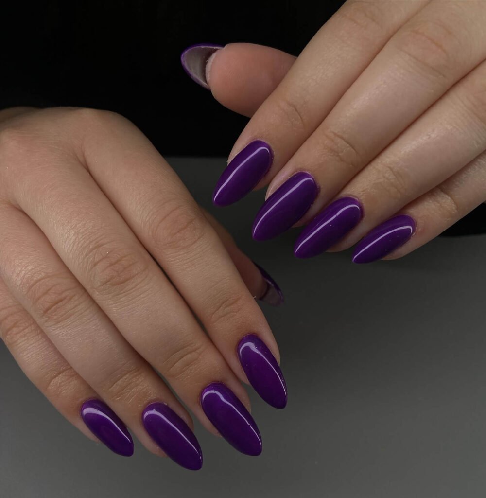 elegant dark purple nails with chrome accents and French tips, perfect for autumn manicure ideas