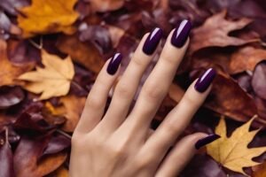 elegant dark purple nails with chrome accents and French tips, perfect for autumn manicure ideas